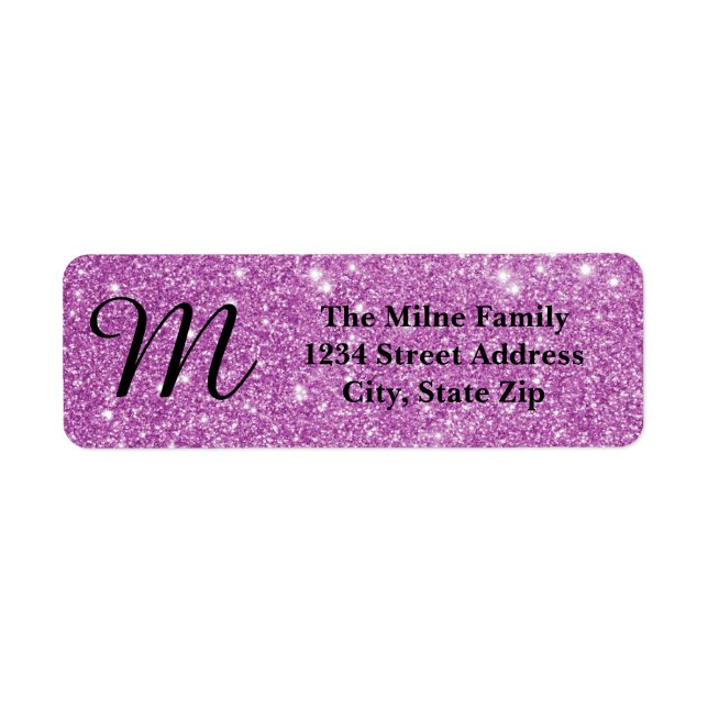 Purple Glitter Monogram - Return Address Labels (Front)