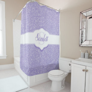 Purple Glitter Monogram Shower Curtain