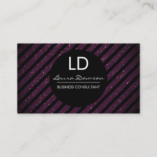 Purple Glitter Monogram Stripes Business Card