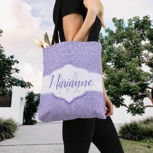 Purple Glitter Monogram Tote Bag