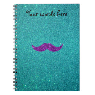 Purple glitter moustache turquoise glitter notebook