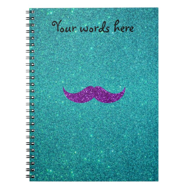 Purple glitter moustache turquoise glitter notebook (Front)