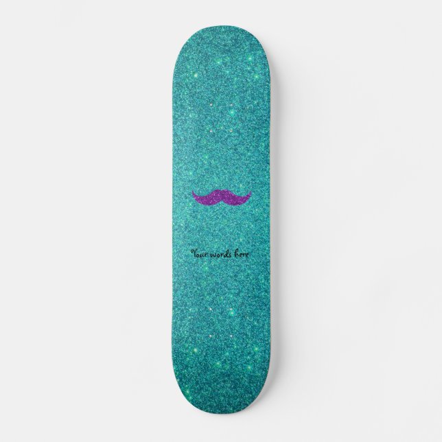 Purple glitter moustache turquoise glitter skateboard (Front)