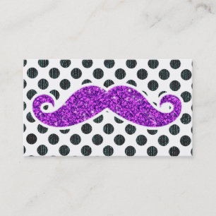 PURPLE GLITTER MUSTACHE POLKA DOTS BUSINESS CARD