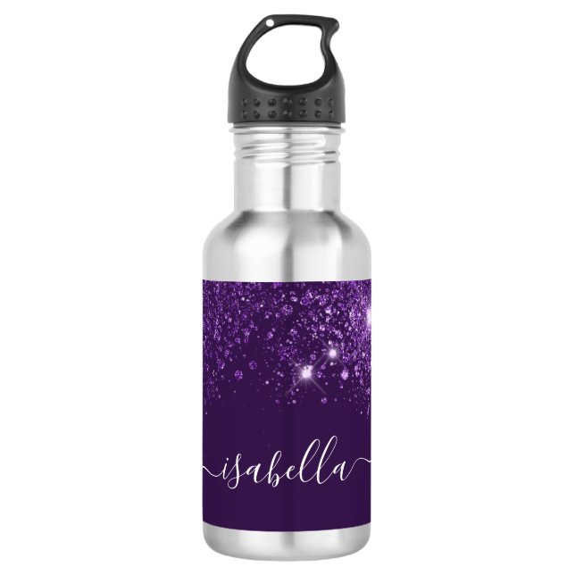 Purple glitter name script 532 ml water bottle (Front)