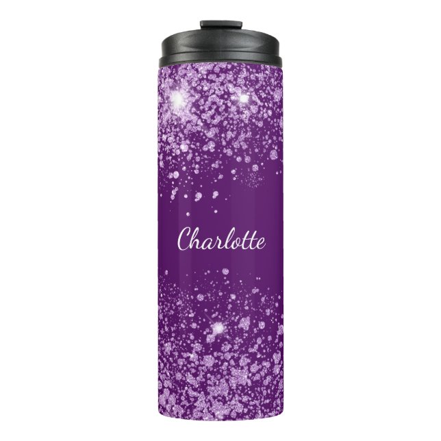 Purple glitter name sparkle glamourous thermal tumbler (Front)