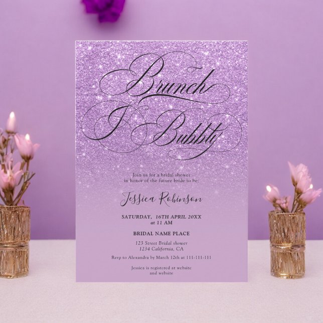 Purple glitter ombre script bridal shower invitation (Purple glitter ombre script bridal shower invitation)