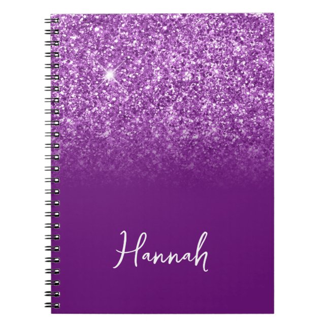 Purple Glitter Ombre Script Name Notebook (Front)