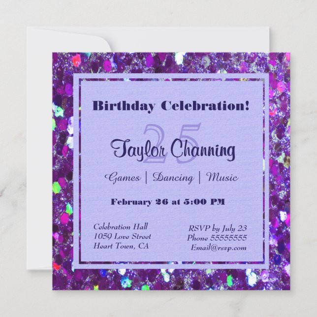 Purple Glitter Party Invitation (Front)