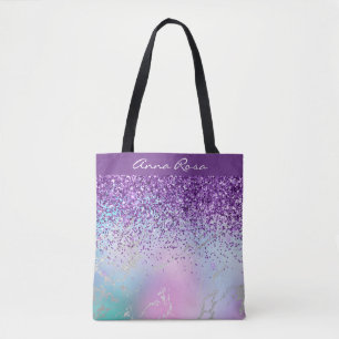 *~* Purple Glitter Pastel Marble with Gold Tote Bag
