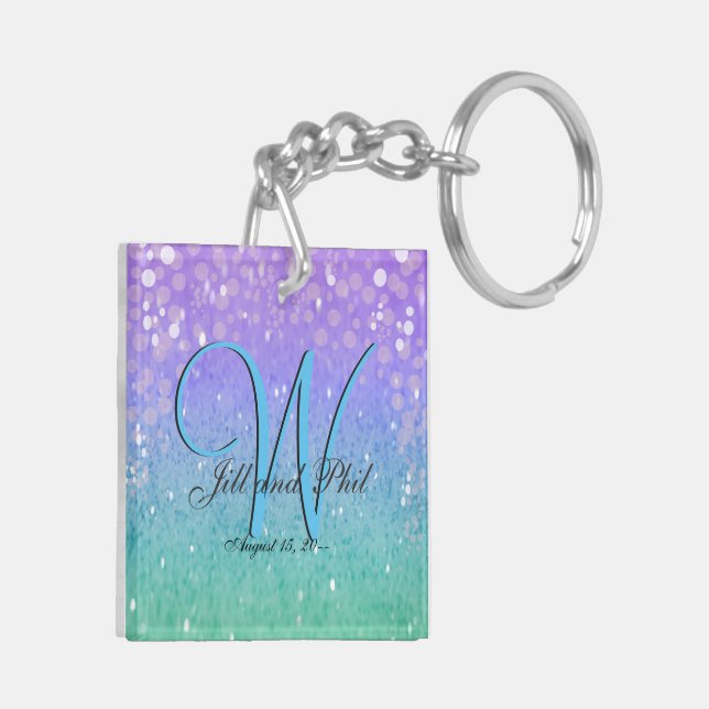 Purple Glitter Patio Lantern Confetti Glam Blue Key Ring (Back Left)