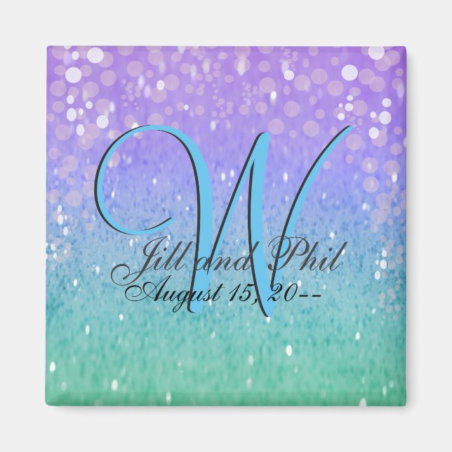 Purple Glitter Patio Lantern Confetti Glam Blue Magnet (Front)