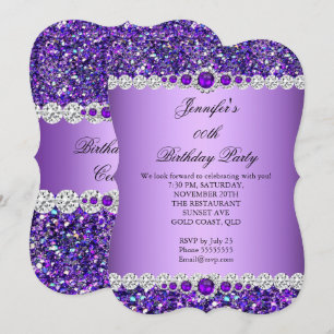Purple Glitter Pearl Diamond Birthday Party Invitation