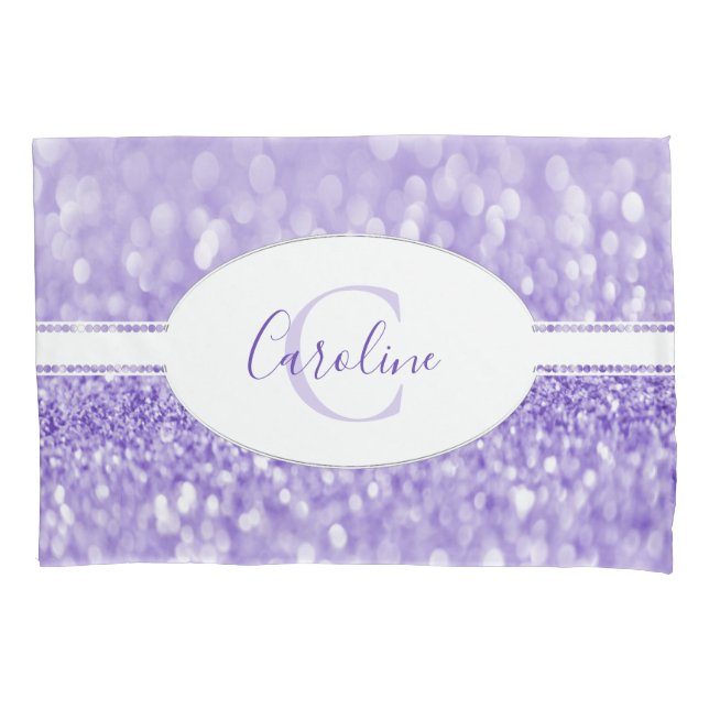 Purple Glitter Personalise Pillow Case (Front)