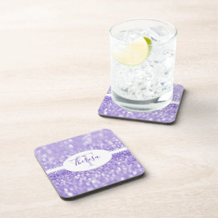 Purple Glitter Personalise Plastic Coaster