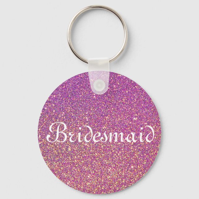 Purple Glitter Personalised Bridesmaid Key Ring (Front)