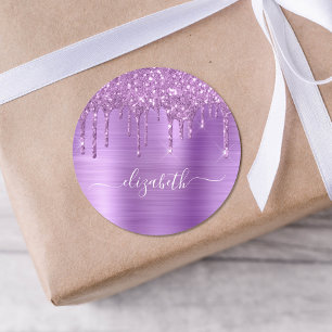 Purple Glitter Personalised Classic Round Sticker
