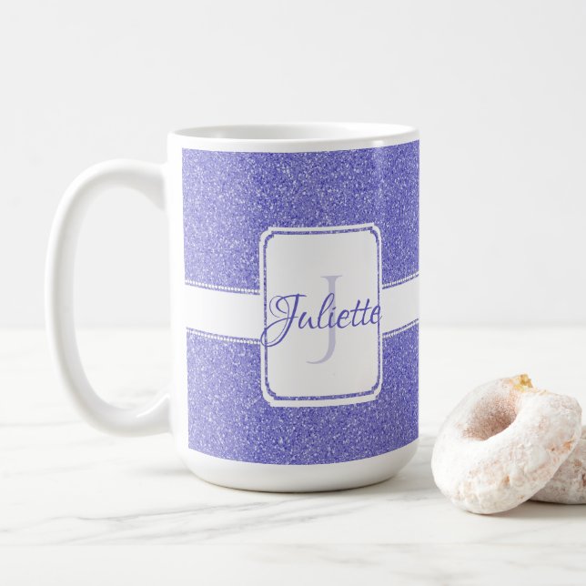 Purple Glitter Personalised Coffee Mug (With Donut)