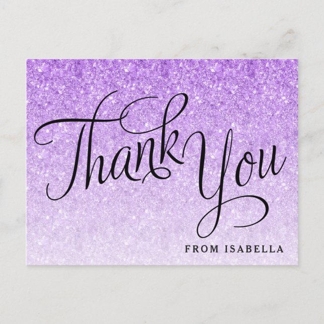 Purple Glitter Personalised Thank you Postcard (Front)