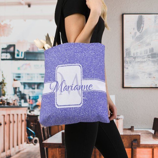Purple Glitter Personalised Tote Bag (Purple Glitter Monogram Personalized Tote Bag)
