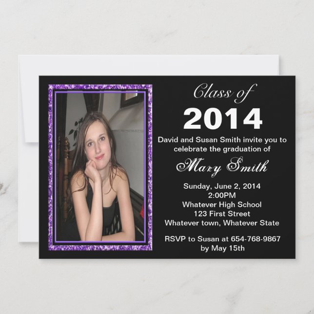 Purple Glitter Photo Frame Graduation Invitation (Front)