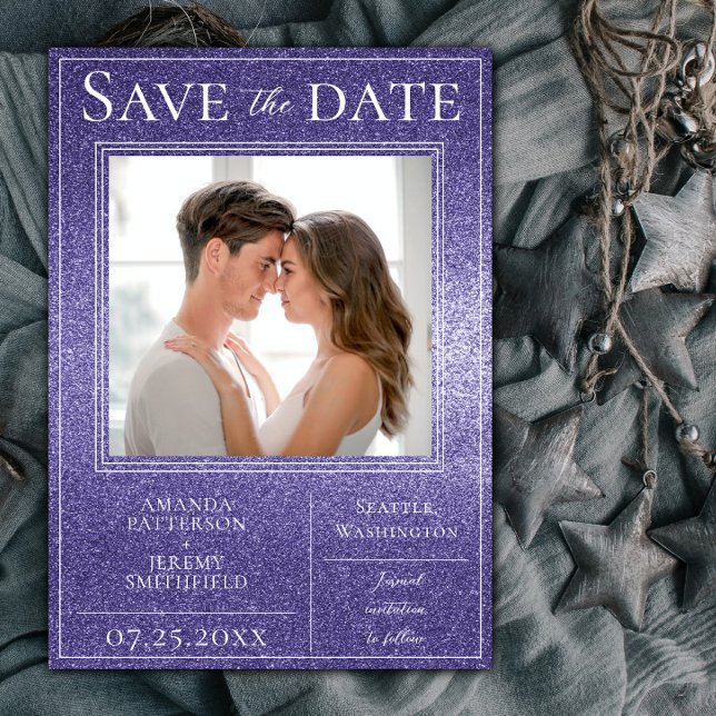 Purple Glitter Photo Save the Date (Purple Glitter Photo Save The Date)