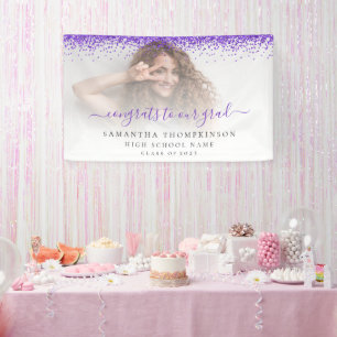 Purple Glitter Photo Script 2024 Graduation Banner