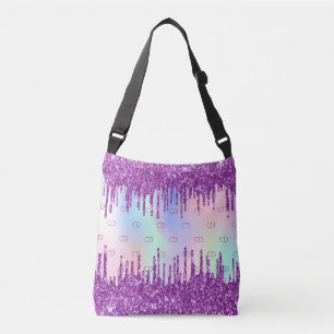 Purple glitter pink holographic monogram crossbody bag