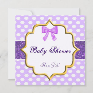 Purple Glitter Polka Dot Baby Shower Invitation