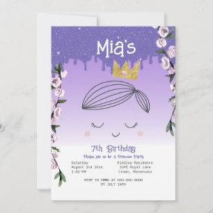 Purple Glitter Princess Girls Birthday Invitation
