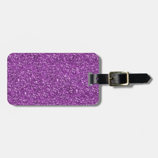 Purple Glitter Print Luggage Tag (Front Horizontal)