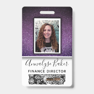 Purple Glitter Professional CNA Nurse Photo Name ID Badge