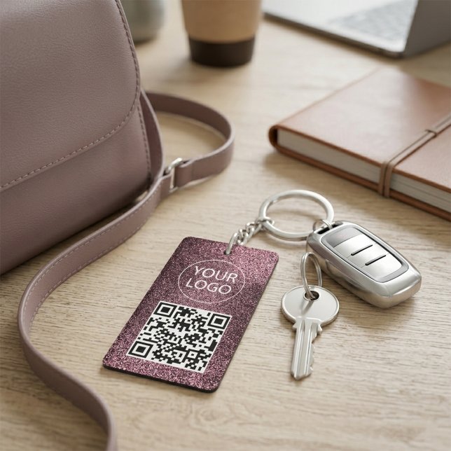 Purple Glitter QR Code Business Card Your Logo     Key Ring (Creator Uploaded)