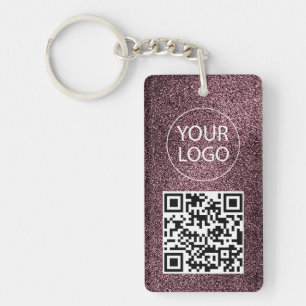 Purple Glitter QR Code Business Card Your Logo Key Ring