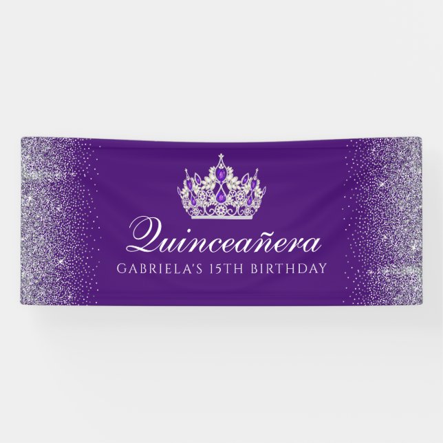 Purple, Glitter Quinceanera Banner (Horizontal)
