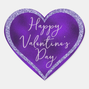 Purple Glitter Romantic Script Valentine's Day Heart Sticker