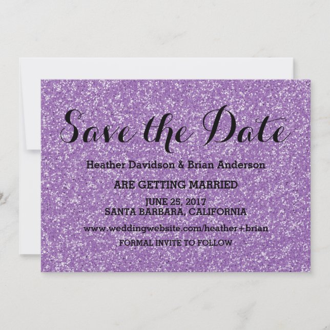 Purple Glitter Save the Date Invite (Front)
