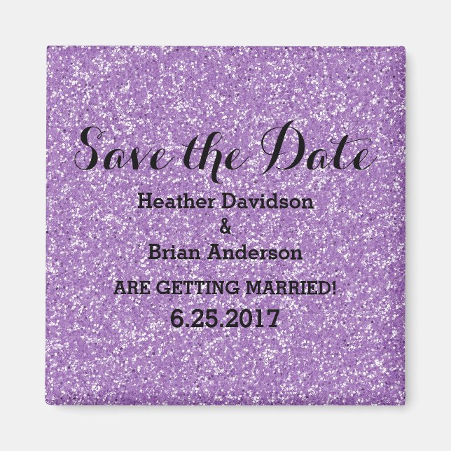 Purple Glitter Save the Date Magnet (Front)