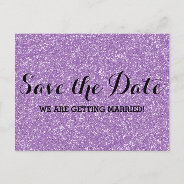 Purple Glitter Save the Date Postcard (Front)