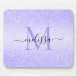 Purple Glitter Script Name Monogram Mouse Pad<br><div class="desc">Purple Glitter Script Name Monogram Design</div>