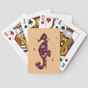 Purple Glitter Seahorse Playing Cards
