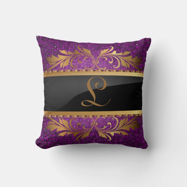 Purple Glitter Sequin Disco Couch Throw Pillow (Front)