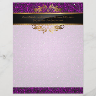 Purple Glitter Sequin Disco Letterhead Stationery