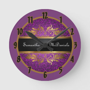 Purple Glitter Sequin Disco Personalised Clock