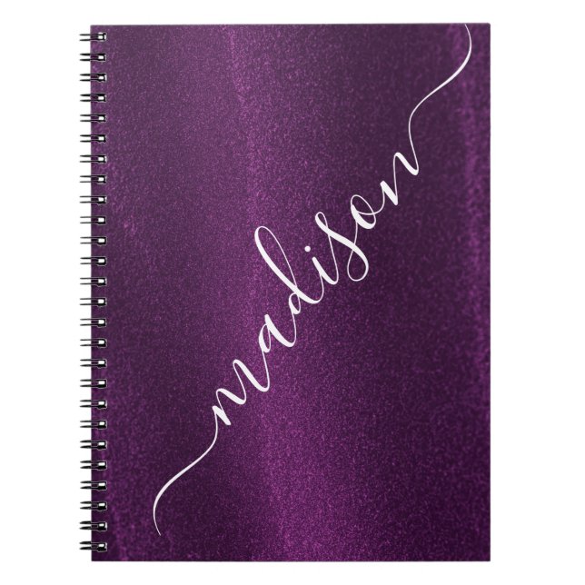 Purple Glitter Shimmer Custom Personalised Name Notebook (Front)