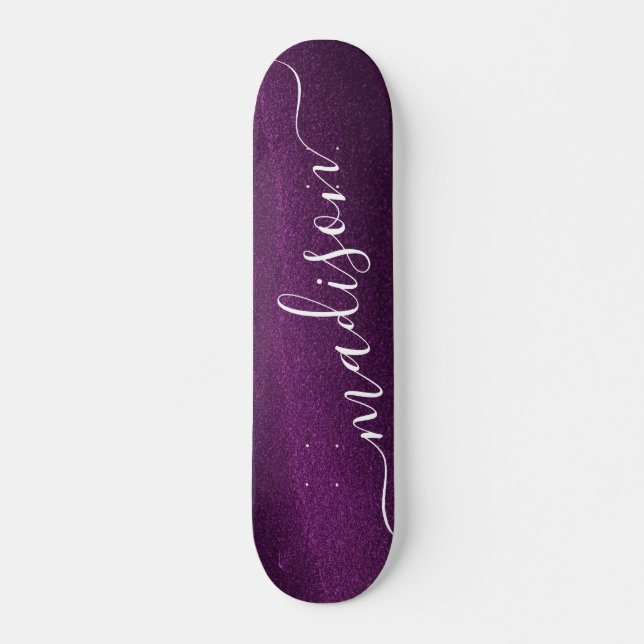 Purple Glitter Shimmer Custom Personalised Name Skateboard (Front)