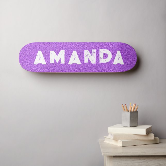 Purple Glitter skateboard grunge personalized name (Wall Art (Horz))