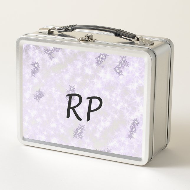 Purple glitter sparkle art add your initial letter metal lunch box (Front)