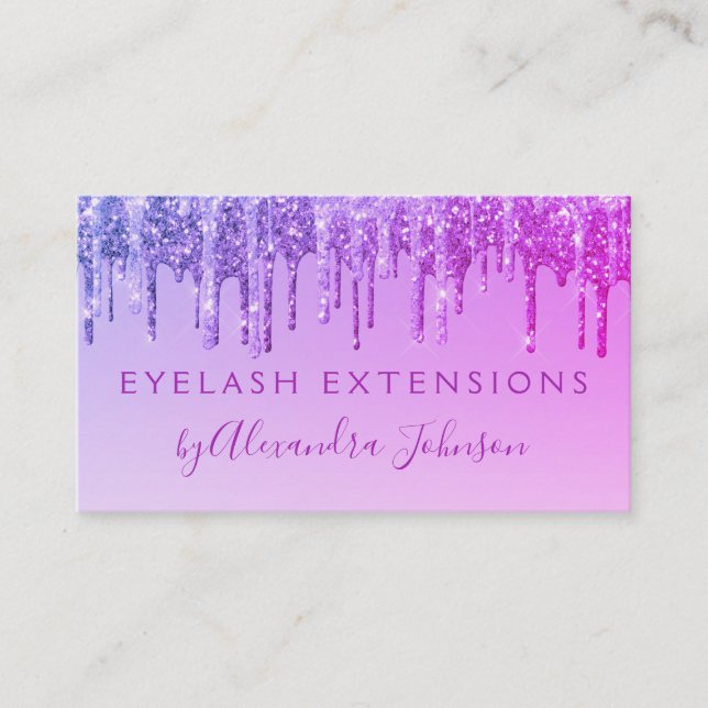 Purple Glitter Sparkle Eyelash Extensions Business Card (Front)