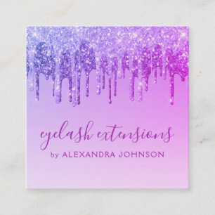 Purple Glitter Sparkle Eyelash Extensions Square Business Card